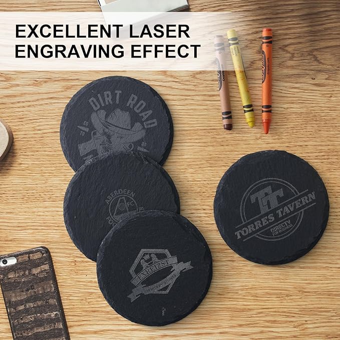 Slate Coasters Set of 24,4-Inch Black Round Stone Drink Coasters with Scratch-Resistant Backing, Durable Tabletop Protection for Home Office Kitchen, Ideal Housewarming Wedding Gifts