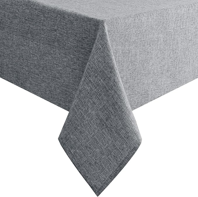 Hiasan Faux Linen Rectangle Tablecloth - Wrinkle and Stain Resistant Washable Table Cloth for Kitchen Dining Room Holiday Table Cover for Dinner, Grey, 60 x 140 Inch