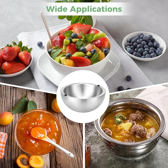 Joyibay 7.87 Inch Dip Chiller Bowl Long-Lasting Stainless Steel Salad Bowl, Stylish Insulated Double-Wall Serving Bowl with Water Injection Hole, Versatile for Keeping Food Hot or Cold