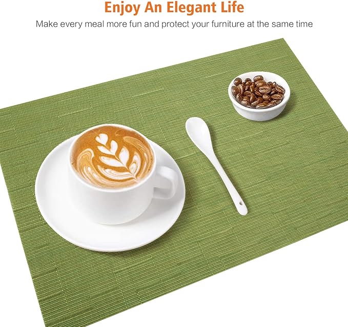 Placemats Set of 8,Washable,Heat and Stain Resistant Indoor/Outdoor Place mats,Vinyl Woven Non Slip Table Mats for Restaurant Table Protection,PVC Place mats(Green,8PCS)