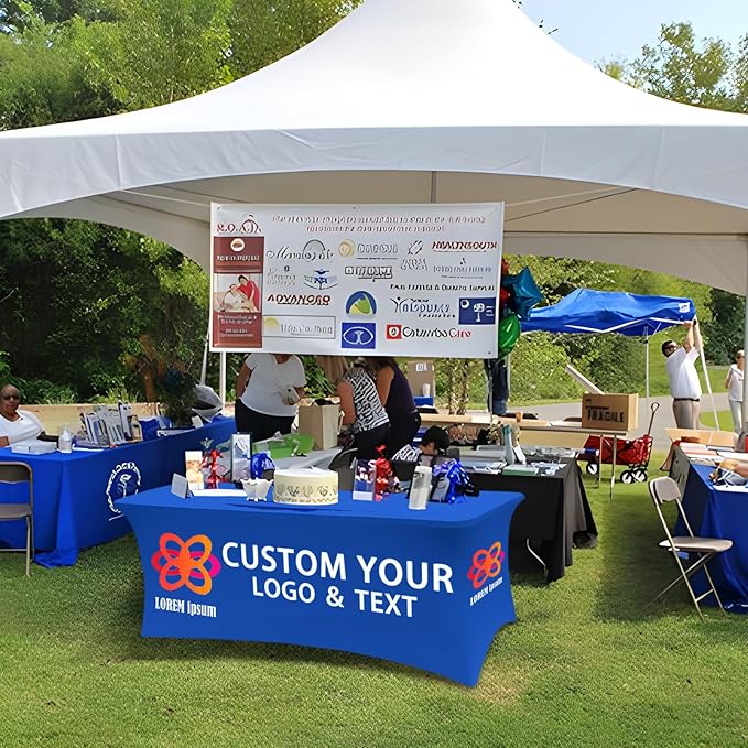 Personalized Table Cloth with Logo Image Customized Tablecloth 4FT/5FT/6FT/8FT Spandex Customized Table Cover Promotional Business Tradeshow Events Birthday Party Wedding (4FT Spandex(Closed back))
