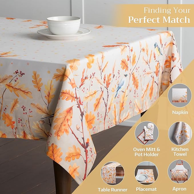 Maison d' Hermine Table Cloth Square Table 100% Cotton 54 x 54 Inches Fall Tablecloth Reusable Everyday Use for Thanksgiving Christmas Decorations Dining Farmhouse Party (Oak Leaves)