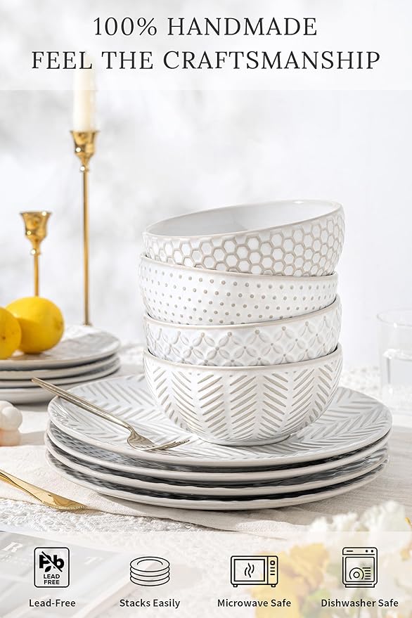 16-Piece Ceramic Dinnerware Set with Mugs,Plates and Bowls Set for 4 with Coffee Mugs,Elegant Dish Set for Everyday Dining