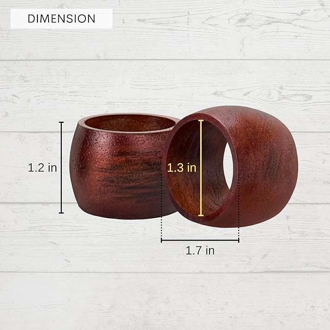 Wooden Napkin Rings Set of 12 Handmade Napking Holders for Dining Tableware, Thanksgiving, Party, Table Décor (Rounded)