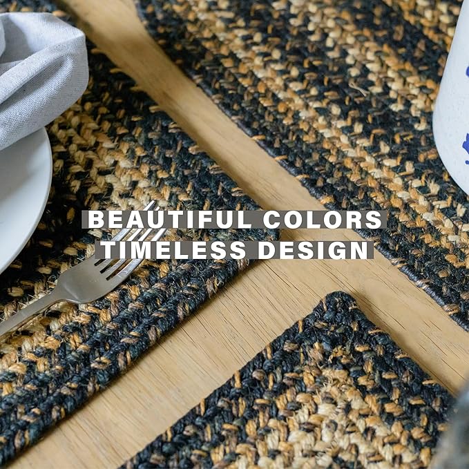 Homespice Kilimanjaro Dining Placemats, Warm Primitive Decor, Set of 6, Black and Tan - 13x19 Rectangle Table Mats - Vibrant Colors, Durable, Easy to Clean and Protects Furniture