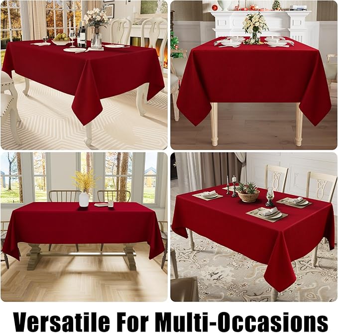 Smiry Rectangle Table Cloth Linen Textured, Waterproof Spillproof Anti-Wrinkle Burlap Tablecloth, Washable Decorative Fabric Table Cover for Dining, Party, Banquet, 60 x 120 Inch, Red