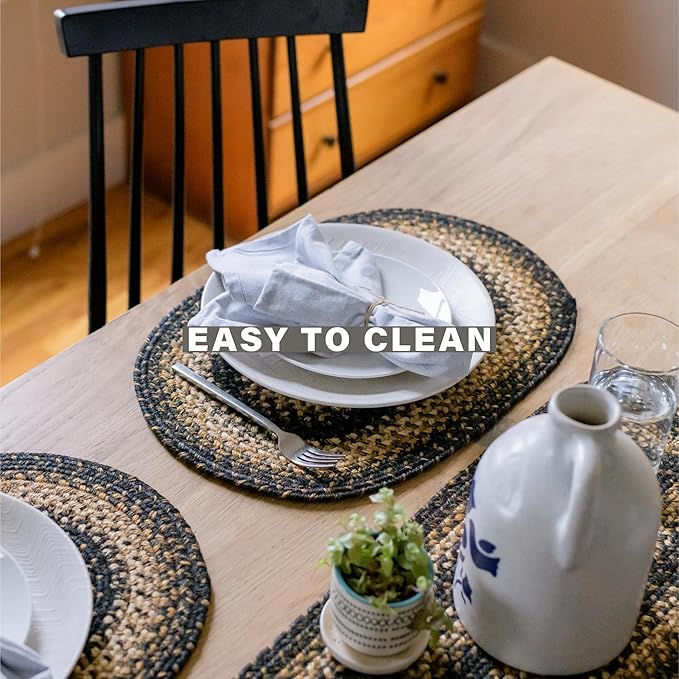 Homespice Kilimanjaro Jute Braided Long Table Runner, Warm Primitive Decor, Black and Brown Rectangle 11x36 - Rich Colors, Easy to Clean, Durable and Protects Furniture
