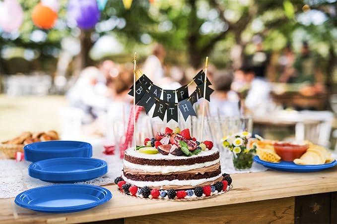 Dark Blue Plastic Plates For Party 10" Dark Blue Disposable Plates Heavy Duty 100 Pcs Plastic Dinnerware Sets Heavy Duty 350 GSM Disposable Dinnerware Set