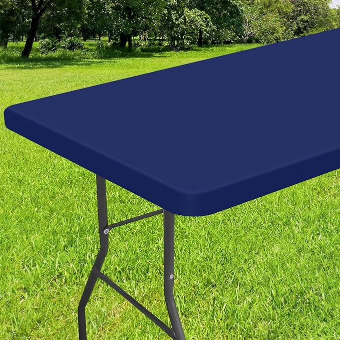 Smiry Rectangle Tablecloth, Elastic Fitted Flannel Backed Vinyl Tablecloths for 4ft Folding Tables, Waterproof Wipeable Table Covers for Indoor, Outdoor, Picnic and Camping (Navy, 30"x48")