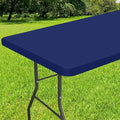Smiry Rectangle Tablecloth, Elastic Fitted Flannel Backed Vinyl Tablecloths for 8ft Folding Tables, Waterproof Wipeable Table Covers for Indoor, Outdoor, Picnic and Camping (Navy, 36"x96")