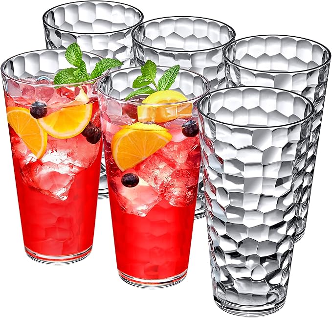 Amazing Abby - Iceberg - 30-Ounce Plastic Tumblers (Set of 6), Iced-Tea Drinking Glasses, All-Clear Reusable Plastic Cups, Stackable, BPA-Free, Shatter-Proof, Dishwasher-Safe