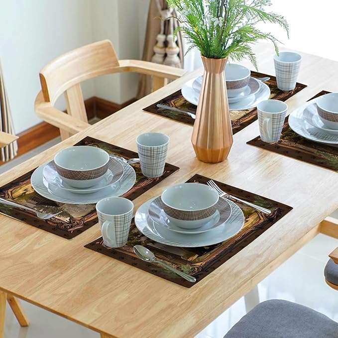 Bear Placemats Set of 4 - Lodge Cabin Place Mats 12x18 Inch Rustic Farmhouse Wild Animal Table Mats Country Woodland Kitchen Mats for Dining Table