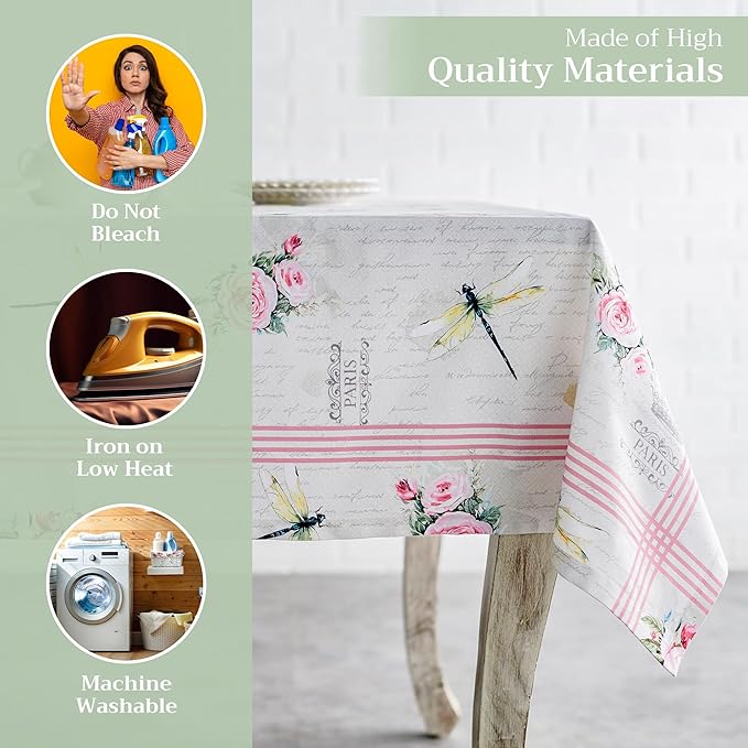 Maison d' Hermine Table Cloth Rectangle Table 100% Cotton 60 x 120 Inches Tablecloth Reusable Decorative for Dining Room Farmhouse Home Valentines Day Decorations Spring Summer - Champ De Mars