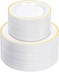 NOCCUR 200PCS Gold Plastic Plates - 100 Dinner / 100 Dessert Disposable Plates Heavy Duty - Ideal for Wedding/Party/New Year