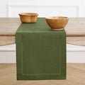 Solino Home Linen Olive Table Runner 144 Inches Long - 100% Pure Linen Extra Long Table Runner 14 x 144 Inch for St Patricks Day - Classic Hemstitch