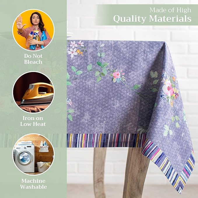 Maison d' Hermine Table Cloth Rectangle Table 100% Cotton 54 x 72 Inches Tablecloth Reusable Decorative for Dining Room Valentines Day Decorations Spring Summer - Sweet Rose Lavender - Country Garden