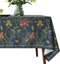 patdrea Designer Dark Blue Linen Square Tablecloth,Vintage French Rustic Floral Pattern Tablecloths,Decorative Table Cover Cloth for Kitchen,Dining,Tea Party,Home,Christmas,67"*67"