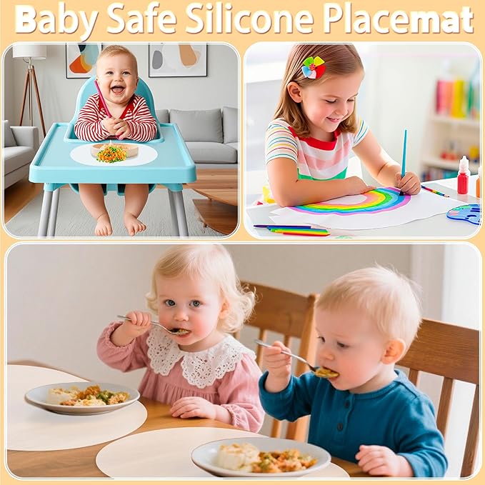 Oval Silicone Placemat Set of 4,Heat Resistant Placemats, Silicone Table Mats,Non-Slip Dining Mat for Home,Waterproof Easy Clean Kids Placemats,17"x12" Ultra-Thin Translucent (4Pcs, White)