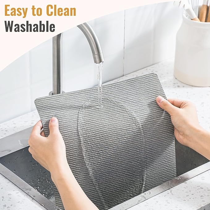 Jovono Faux Leather Placemats Set of 4, Waterproof Washable Table Mats, Easy-Clean Heat Resistant Kitchen Vinyl Place Mat for Dining Table, Restaurant, Indoor, 17.8"x11.8", Light Gray