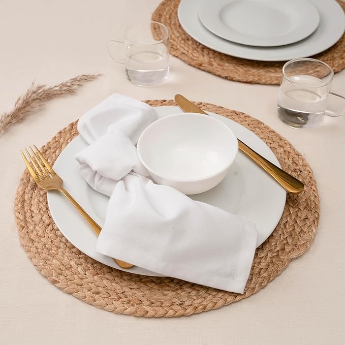 Blue Needles Solid Cloth Napkins Set of 6 White 100% Cotton Dinner Napkins 18x18 inches - Soft, Reusable, Absorbent & Washable Linen, Ideal for Christmas Events, Parties & Everyday Use