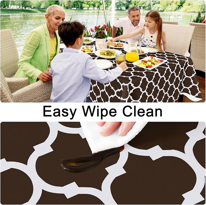 Smiry Rectangle Table Cloth Cover, Waterproof Vinyl Tablecloth with Flannel Backing for Rectangle Tables, Wipeable Spillproof Plastic Tablecloths for Dining, Camping and Indoor (60"x102", Coffee)