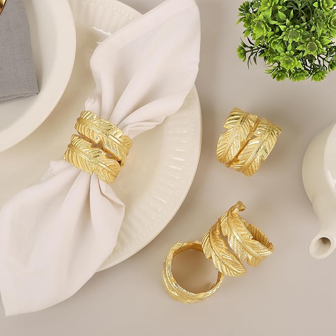 CLEENTABLE Gold Napkin Rings, Napkin Ring Set of 12, Napkin Holders for Dining Table Settings Thanksgiving Metal Serviette Ring Rustic Table Décor for Weddings, Parties, and Everyday Use