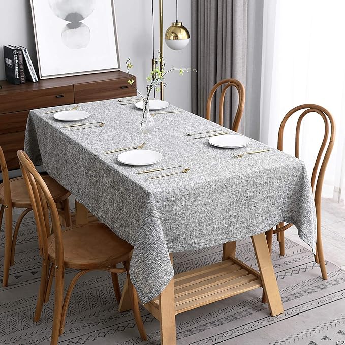 maxmill Flaxy Faux Linen Table Cloth with 2-Tone Slubby Texture Wrinkle Resistant Anti-Shrink Soft Tablecloth for Kitchen Dining Tabletop for Banquet Parties Rectangle 52 x 70 Inch Light Grey