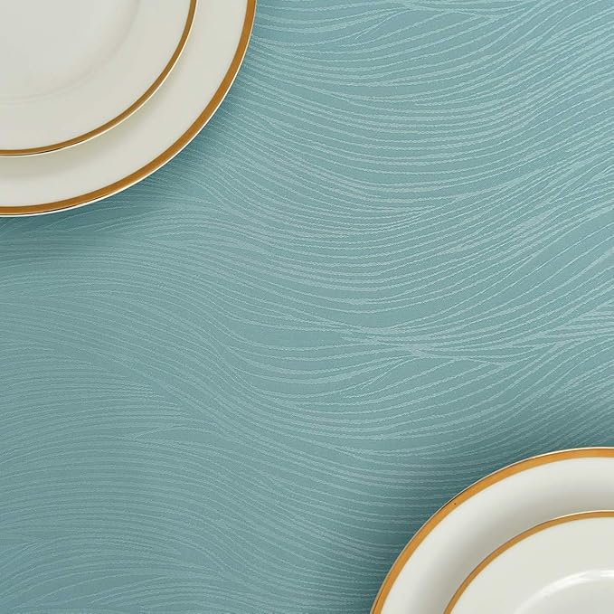 maxmill Jacquard Table Cloth Swirl Design Water Resistant Wrinkle Resistance Spillproof Heavy Weight Soft Tablecloth for Kitchen Dinning Tabletop Decoration Oblong 60 x 140 Inch Turquoise