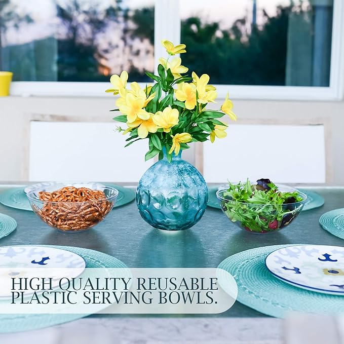 PLASTICPRO Disposable Round Serving Bowls, Party Snack or Salad Bowl, Small, Plastic Crystal Clear Pack of 4