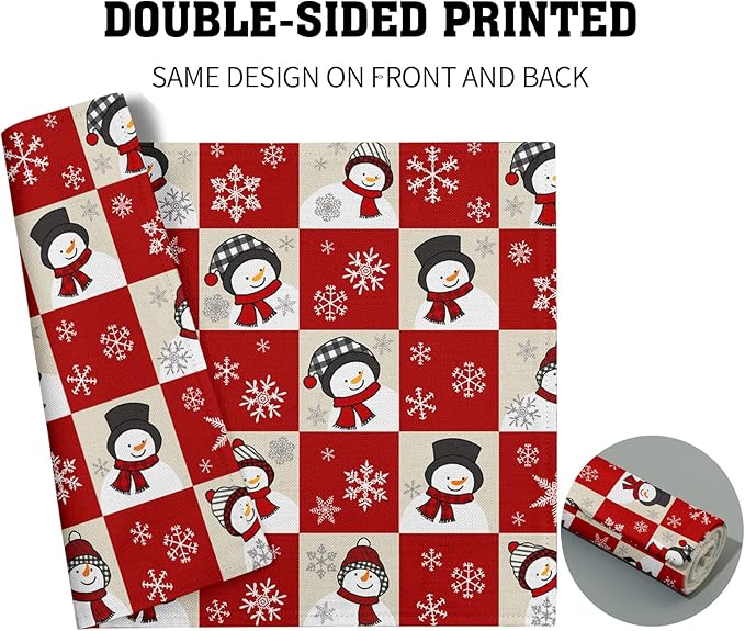 Winter Placemats Set of 4 - Cute Snowflake Snowman Place Mats 12x18 Table Mats Red Beige Buffalo Plaid Kitchen Mats for Party Dining Table