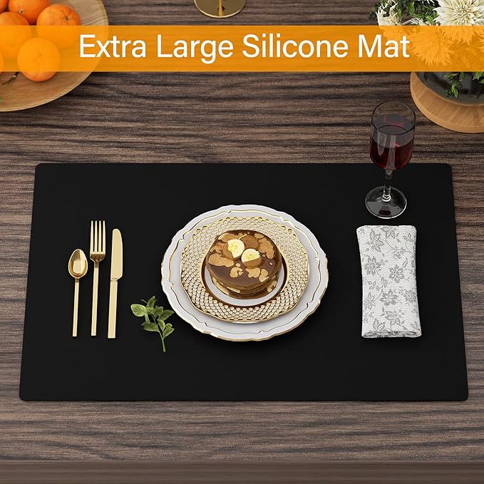 2-Pack Extra Thick Silicone Counter Mats - 24”x16” Large Heat Resistant Kitchen Countertop Protector, Non-Slip Hot Pad Trivet for Air Fryer, Hot Pots & Pans, Coffee Maker (Black)