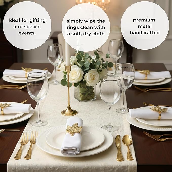 CLEENTABLEThanksgiving Napkin Rings Set-12 Pcs Fall Napkin Holders Metal Leafs Rings Holders Buckle Table Decor for Autumn Thanksgiving Halloween Wedding Home Party Supplies Antique Gold