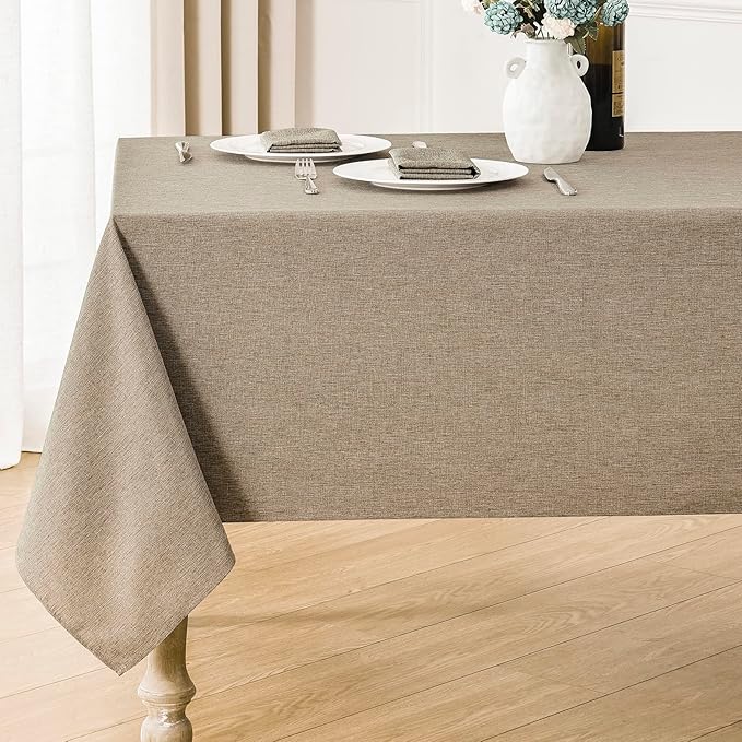 Rectangle Tablecloth Linen Textured Waterproof & Stain Resistant Table Cloth Wrinkle Free Decorative Fabric Farmhouse Table Cover for Dining/Party/Buffet/Wedding, 60 x 144 Inch, Mocha