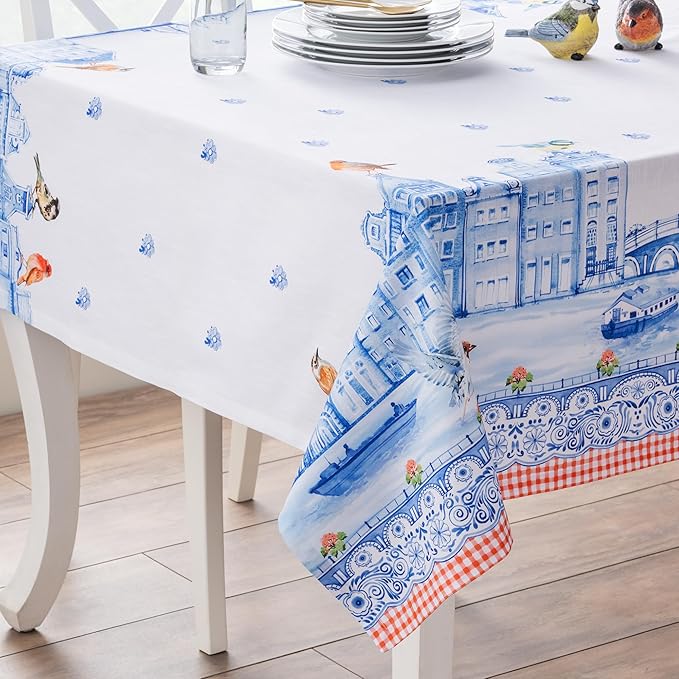 Maison d' Hermine Table Cloth Rectangle Table 100% Cotton 70 x 120 Inches Tablecloth Reusable Decorative for Dining Room Farmhouse Home Valentines Day Decorations Spring Summer - Amsterdam Canals