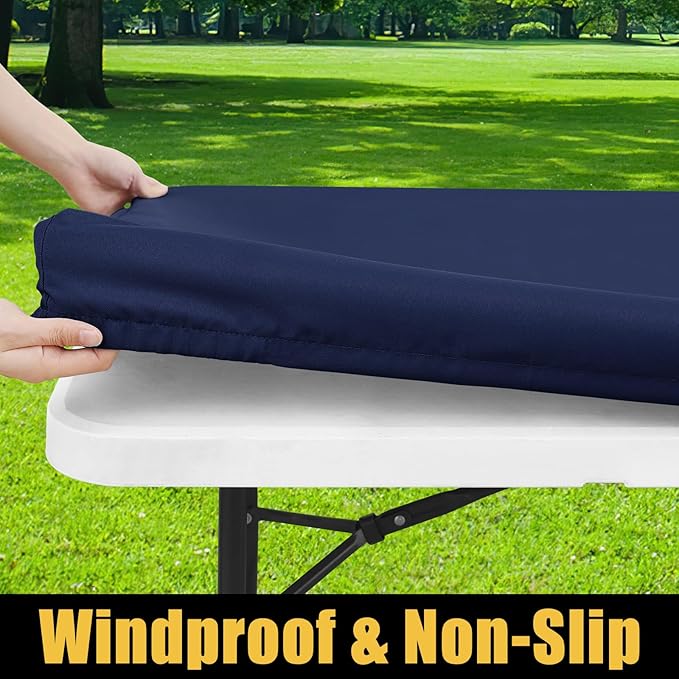 Smiry Rectangle Picnic Table Cloth, Waterproof Elastic Fitted Tablecloths for 4 Foot Tables, Washable Polyester Table Cover for Camping, Indoor and Outdoor (Navy, 30"x48")