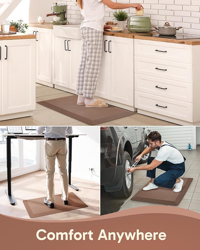 Ophanie Kitchen Mats for Floor, 3/4 Inch Thick Kitchen Rugs, 20x32 Anti Fatigue Standing Cushioned Mat, Waterproof,Comfort Ergonomic Mat for Office, Home, Sink, Brown Non-Slip Bottom