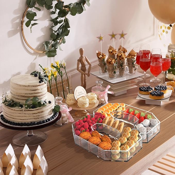 13.8" Acrylic Number Charcuterie Tray, Fillable Number Charcuterie Box for Food, Reusable Serving Cake Candy Dish Display Tray for Birthday Anniversary Party Decoration (Square Number 8)
