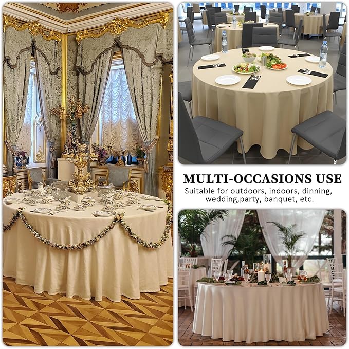 8 Pack Beige Round Tablecloth 120 Inch Beige Table Cloth Stain and Wrinkle Resistant Round Beige Tablecloths Reusable and Washable Polyester Fabric Table Covers for Buffet Wedding Party and Banquet