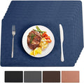 Vinyl Placemats Set of 4 Heat Resistant Easy Clean Non-Slip Place Mats for Dining Table Faux Leather Waterproof Stain Resistant Wipeable Washable PVC Table Mats(4, Blue)
