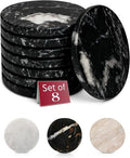 Gusto Nostro Black Marble Coasters Set of 8 - Modern Natural Stone Coasters for Drinks - Solid Marble Kitchen Accessories, Round Artisanal Stone Coaster for Kitchen Counter, Coffee Table, Countertop