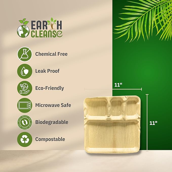 Areca Palm Leaf 11-Inch Square Plates (75 Count) – 100% Compostable, Biodegradable Like Bamboo Plates | Eco-Friendly Disposable Dinnerware | Microwave & Oven Safe