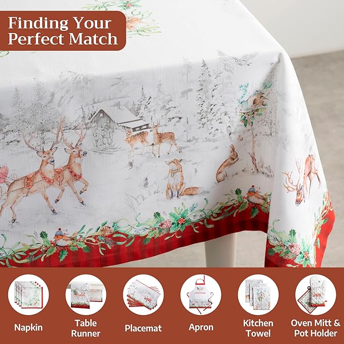 Maison d' Hermine Table Cloth Rectangle Table 100% Cotton 70 x 90 Inches Fall Tablecloth Reusable Everyday Use for Thanksgiving Christmas Decorations Dining Farmhouse Party (Christmas Tradition)