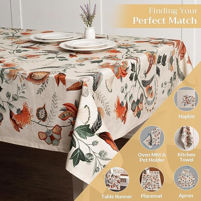 Maison d' Hermine Table Cloth Square Table 100% Cotton 54 x 54 Inches Fall Tablecloth Reusable Everyday Use for Thanksgiving Christmas Decorations Dining Farmhouse Party (Dalida)