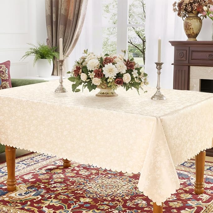 Smiry Rectangle Table Cloth, Waterproof Heavy Duty Vinyl Tablecloths, Wipeable Washable Table Cover for Kitchen and Dining Room (Beige, 60" X 102")