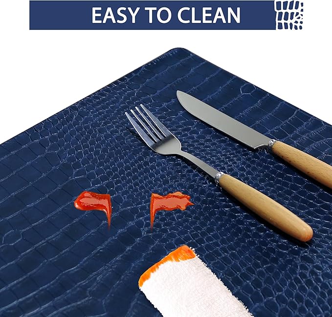 Set of 6 Faux Leather Placemats, PU Table Mats, Waterproof, Stain Resistant, Heat Resistant, Easy to Clean for Kitchen Dining Table,Conference Table