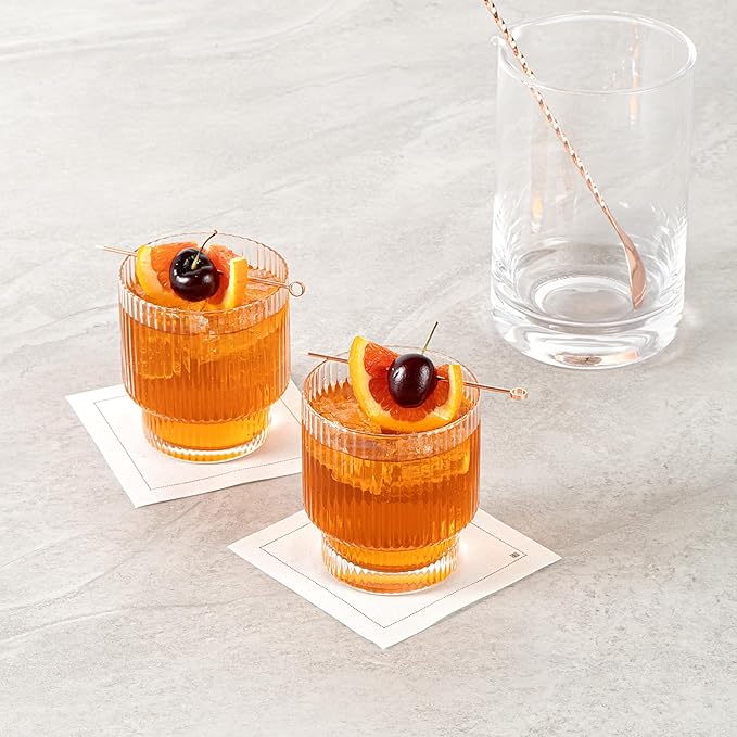 Restaurantware-Vetri 10 Ounce Old Fashioned Glasses, 6 Ribbed Whiskey Glasses - No-Lead, Dishwashable, Clear Glass Tumblers For Scotch, For Drinking Liquor, Cocktail, Bourbon, Cognac, And More