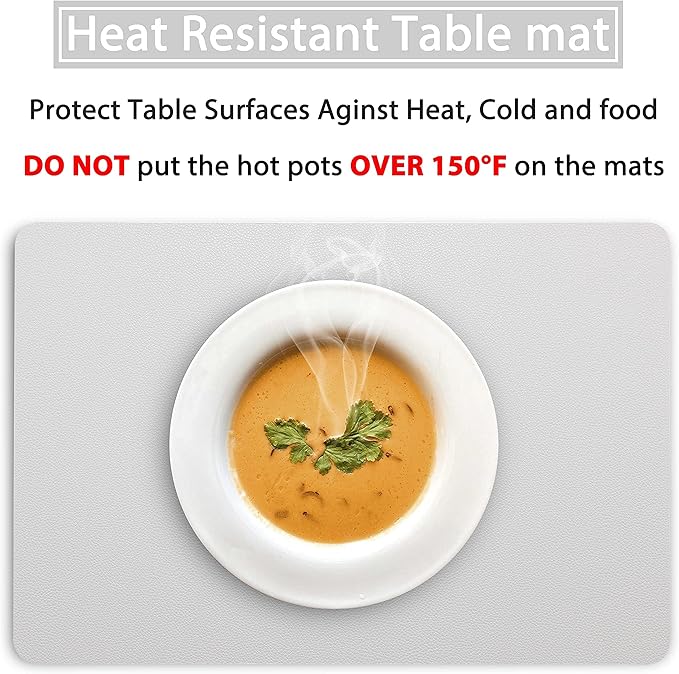 Wipeable Placemats Leather Table Mats Waterproof Heat-Resistant Easy to Clean for Dining Table Set Kitchen Table (6, Slate Grey)