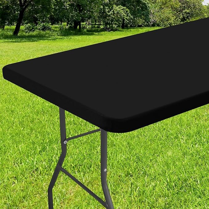Smiry Rectangle Tablecloth, Elastic Fitted Flannel Backed Vinyl Tablecloths for 5ft Folding Tables, Waterproof Wipeable Table Covers for Indoor, Outdoor, Picnic and Camping (Black, 36"x60")