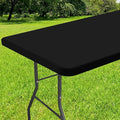 Smiry Rectangle Tablecloth, Elastic Fitted Flannel Backed Vinyl Tablecloths for 4ft Folding Tables, Waterproof Wipeable Table Covers for Indoor, Outdoor, Picnic and Camping (Black, 30"x48")