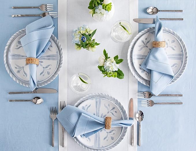 Solino Home Square Linen Tablecloth 52 x 52 Inch - 100% Pure Linen Sky Blue Table Throw - Classic Hemstitch, Machine Washable Table Cloth for Spring, Easter